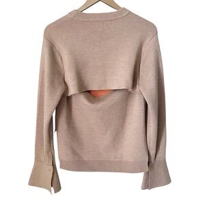 3.1 Phillip Lim Cropped Camel Sweater Bell Sleeve Layered Back Minimalist Sz M